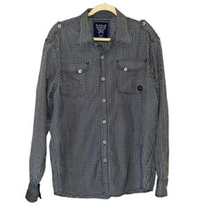 Vtg Y2K𝅺 AKADEMIKS Black & White Check Plaid Button Front Shirt